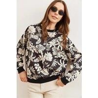 HOXTON GAL Women's Crew Neck Soft-Textured Sweatshirt with Print in Black | Size: XL