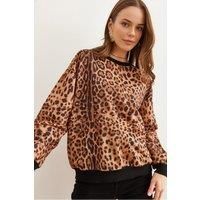 HOXTON GAL Women's Crew Neck Soft-Textured Sweatshirt with Print in Brown | Size: XL