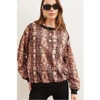 HOXTON GAL Women's Crew Neck Soft-Textured Sweatshirt with Print in Dark Brown | Size: Small