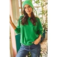 HOXTON GAL Women's Basic Long Sleeve Crew Neck Sweatshirt in Green | Size: Large