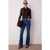 WOVCOR Women's High Waist Flare Jeans with Button Front in Blue | Size: 4