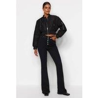 WOVCOR Women's High Waist Flare Jeans with Button Front in Black | Size: 6