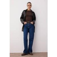 WOVCOR Women's High Waist Wide Leg Jeans With Pocket Details in Dark Blue | Size: 4