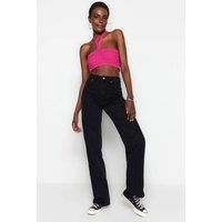 WOVCOR Women's High Waist Wide Leg Jeans With Pocket Details in Black | Size: 8