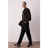 WOVCOR Women's High Waist Utility Wide Leg Jeans With Front Pockets in Black | Size: 14