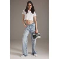 WOVCOR Women's Ribbon Detail Stoned Regular Waist Wide Leg Jeans in Blue | Size: 14