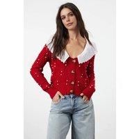 WOVCOR Women's Shirt Woven Garni Collar Detailed Knit Cardigan in Red | Size: Large