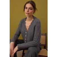 WOVCOR Women's Soft Textured Crop Knit Cardigan With Pearl Buttons in Grey | Size: Large