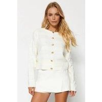 WOVCOR Women's Crew Neck Ribbed Knit Cardigan in White | Size: Small