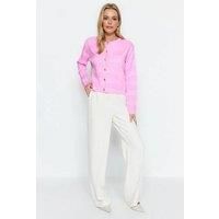 WOVCOR Women's Crew Neck Ribbed Knit Cardigan in Pink | Size: Large