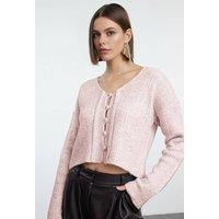 WOVCOR Women's Cropped Ribbed Knit Cardigan Button-Detail in Pink | Size: Large