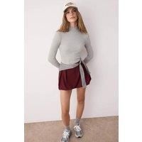 WOVCOR Women's Fitted Stand Collar Long Sleeve Ribbed Knit Blouse in Grey | Size: XL