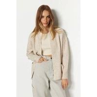 WOVCOR Women's Soft Textured Pocket Detailed Knit Cardigan in Stone | Size: Small