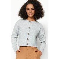 WOVCOR Women's Crop Soft Textured Buttoned Knit Cardigan in Grey | Size: Large