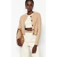 WOVCOR Women's Crop Soft Textured Buttoned Knit Cardigan in Beige | Size: Large