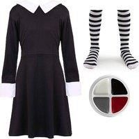 Unisex Black Striped Wednesday Adam's Family - Face Paint & Tights