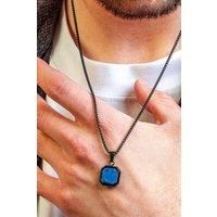 Outrage London Men's Black Lapis Lazuli Personalised Pendant Necklace | Size: 24 inches
