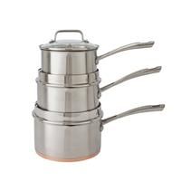 Argos Home 3 Piece Copper Base Non-Stick Pan Set - Stainless Steel.