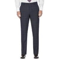 Blue With Brown Overcheck Flat Front Slim Fit Ivy League Suit Trouser