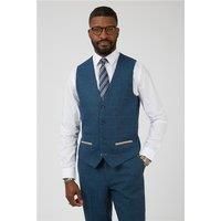 Marc Darcy Slim Fit Dion Blue Tweed Herringbone Check Waistcoat