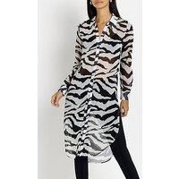 River Island Long Line Chiffon Shirt - Brown