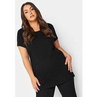 Yours Curve Essential Cotton Longline Soft Stretch Short Sleeve Scoop Neck Tee T-Shirt - Women/'s - Plus Size Black 20