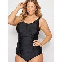 Yours Curve Ruched Mesh Tummy Control Swimsuit - Women/'s - Plus Size Curve Black