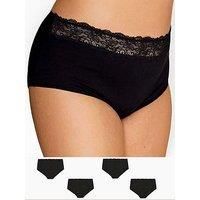 Yours 4 Pack Curve Lace Trim High Waisted Full Briefs - Women/'s - Plus Size Curve Black