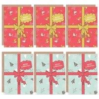 Christmas Cards x6 Present Ribbon Gift Snowflake (2 Designs) XMIXPACK001_CP