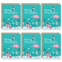 Christmas Cards 6 Pack - Flamingo Merry Christmas Set Blank Cards XMPACK006_CP