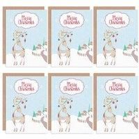 Wee Blue Coo Christmas Cards x6 Cute Reindeer Robin Winter Scene Set Xmas Cards