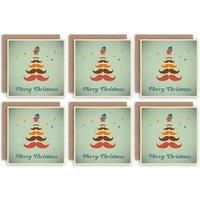 Christmas Cards 6 Pack Moustache Tree Hipster Set Blank Xmas Cards