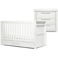 Mamas & Papas Franklin 3 Piece Nursery Furniture Set with Cot Bed, Baby Dresser/Changer and Wardrobe – White Wash