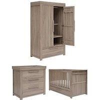 Mamas & Papas Franklin 3 Piece Nursery Furniture Set with Cot Bed, Baby Dresser/Changer and Wardrobe – Grey wash