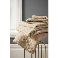 CHRISTY 'Porto' Quilted 100% Cotton Blanket Throw in Beige | Size: 140cm x 180cm