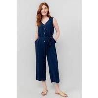 Lily & Me Allium Jumpsuit Plain Linen Sleeveless - Navy - Size 16