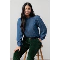 Lily & Me Women's Rosewood Pretty Cotton Long Sleeve Blouse with Scalloped Collar in Blue | Size: 12