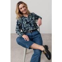 Lily & Me Women's Beech Long Sleeve Cotton Pincord Shirt with Curved Hem in Navy | Size: 12