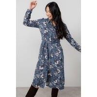 Anya Printed Midi Shirt Dress Navy