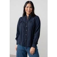 Lily & Me Women's Wayfaring Check Cotton Long Sleeve Blouse in Navy | Size: 12