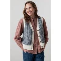 Lily & Me Women's Gywneth Sleeveless Boxy Fit Fair Isle Cardigan with Mock horn buttons in Ecru | Size: 10
