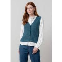 Lily & Me Women's Marly Sleeveless Pointelle Knit V-Neck Cardigan in Blue | Size: 14
