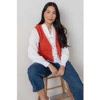 Lily & Me Women's Marly Sleeveless Pointelle Knit V-Neck Cardigan in Red | Size: 16