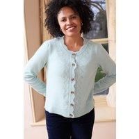 Lily & Me Women's Layla Scalloped Neck Blended yarn Pointelle Knit Cardigan in Duck Egg Blue | Size: 16