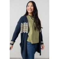 Lily & Me Women's Isle Fair Isle Knitted Longline Cardigan with Large patch pockets in Navy | Size: 10