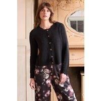 Lily & Me Women's Imogen Crew Neck Cotton Rich Pointelle knit Cardigan in Black | Size: 16