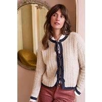 Lily & Me Women's Adelia Tie Front Cotton Blend Boxy Fit Cardigan in Off-White | Size: 20