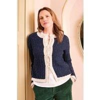 Lily & Me Women's Adelia Tie Front Cotton Blend Boxy Fit Cardigan in Blue | Size: 12