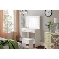 Seraphina White Dressing Table & Stool Set With Led Mirror - Contemporary Bedroom Vanity, 2 Drawers