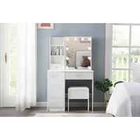 Juniper White 5 Drawer Dressing Table Sliding Led Mirror & Stool